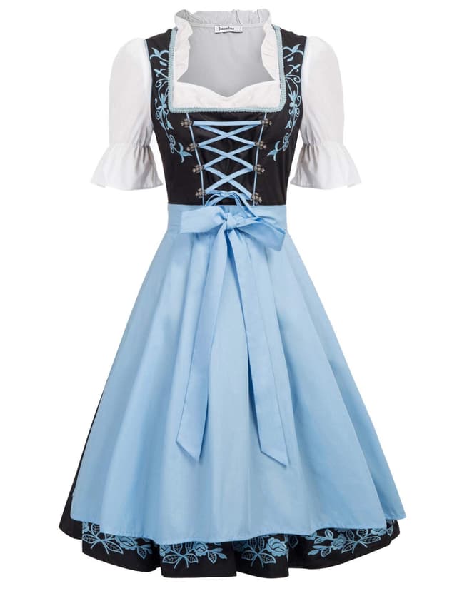 JASAMBAC Damen Dirndl 3-Teiliges Oktoberfest Dirndl Trachtenkleid Dirndlkleider Karneval Oktoberfest Party Kostüm