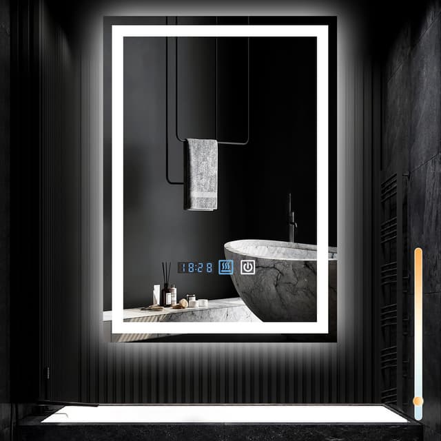 Mursche Spiegel Bad Badspiegel mit Beleuchtung - LED Badezimmerspiegel 50x70 cm Wandspiegel Badezimmer IP44 mit Touch-Schalter und Uhr Entfogger-Funktion Licht Dimmbar 3000K-6500K Rechteck 70L x 50B cm
