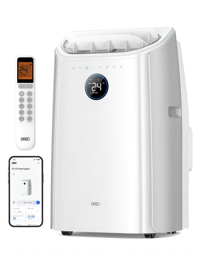 Dreo Tragbare Klimaanlagen, 10.000 BTU AC Einheit für Schlafzimmer mit Drainagefreier Kühlung, APP/Stimme/Fernbedienung, 24h Timer mit Ventilator & Luftentfeuchter, AC515S Weiß 10000BTU