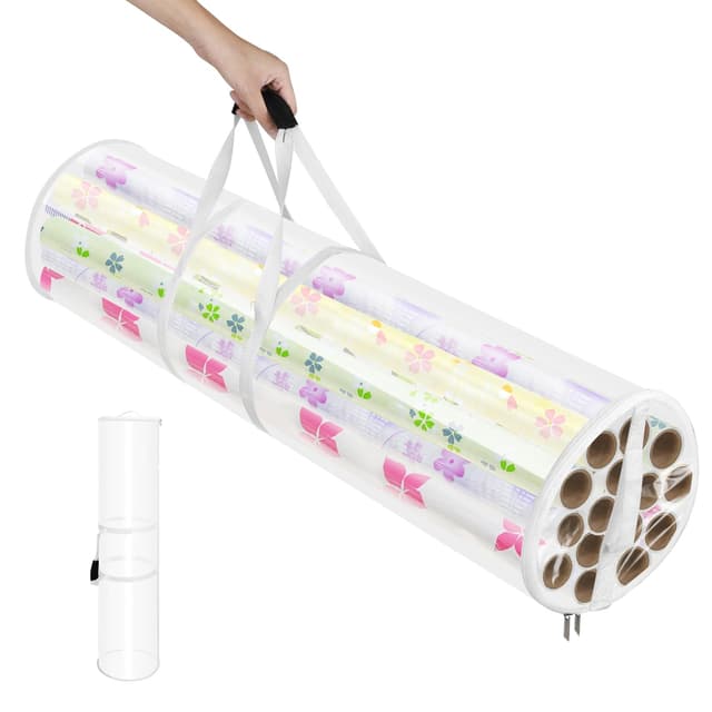 AiQInu Geschenkpapier Aufbewahrung mit Griffen, Transparente Aufbewahrungsrollen mit Reißverschluss, 100cm x 20cm - Hochwertiges PVC, for Gift Paper Rolls and Christmas Paper Rolls