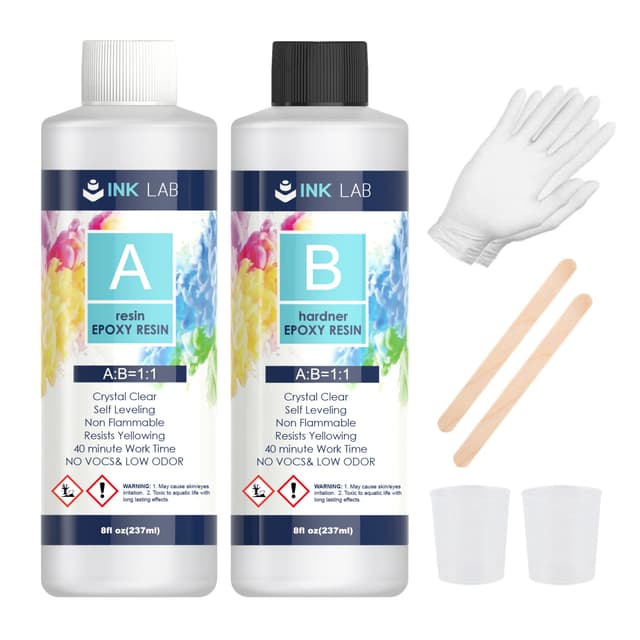 Epoxidharz Set 474ml Epoxidharz mit Härter 1: 1 Verhältnis Glasklar Gießharz mit Holzstäbchen Handschuhe Epoxidarz für Holz Schmuckherstellung Kunst Handwerk