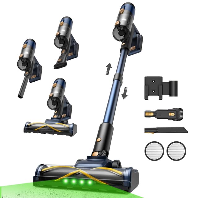 Vexilar V12 Staubsauger Kabellos, 50Min/50kPa/450W, Leicht Akku Staubsauger mit Anti-Verhedderungs-Bürste, GreenEye Technologie, LED Touchscreen, Akkustaubsauger für Hartböden, Teppiche, Tierhaare Marineblau