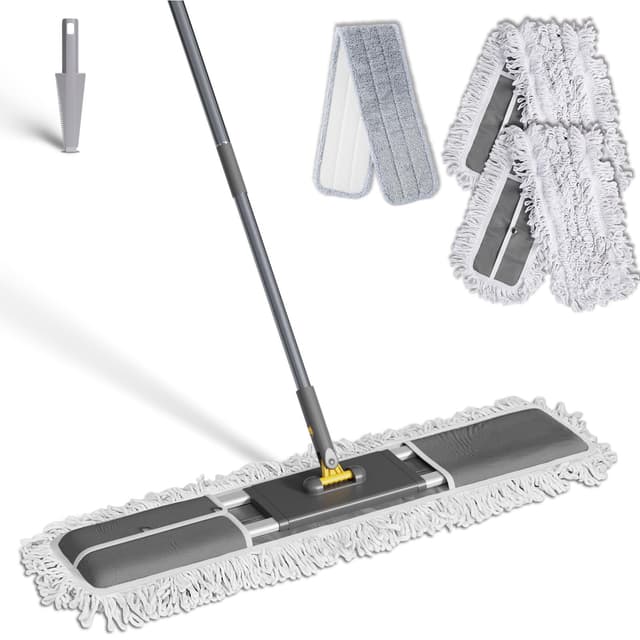 Eukue Wischmopp Professionelle | 90cm Bodenwischer mit Aluminium Stiel und 2 Mikrofaser Moppkopf | Beidseitig Verwendbarer | Nass und Trocken Mop Wischer für alle Böden | Sent 1 Schmutzabscheider Wischmopp-Dunkelgrau