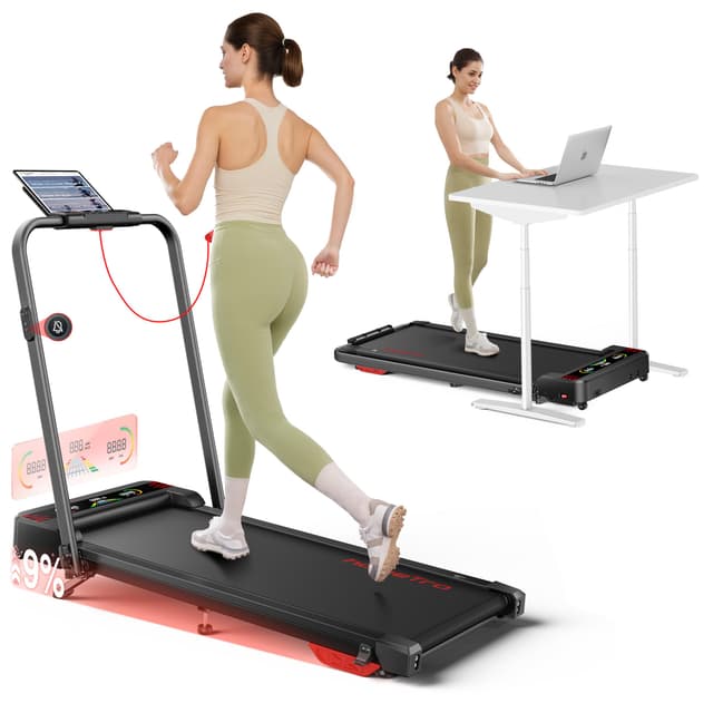 Klappbares Laufband mit Steigung für Zuhause & Büro – 9% manuelle Neigung, kein Aufbau nötig, All-in-1 Walking Pad für klappbar, 1–12 km/h, LED-Doppelanzeige, Walkingpad mit App & Fernbedienung Laufbänder