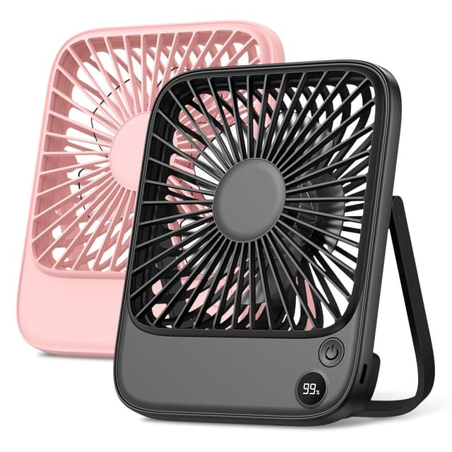 TOPK 5000mAh Tischventilator Leise 2er-Pack, Schlanker Tischventilator mit Digitalanzeige, Persönlicher Ventilator Akku für Büro Reisen Bibliothek Outdoor Schwarz&rosa
