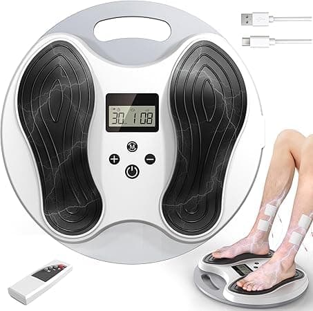 Medic Durchblutungsstimulator für Füße & Beine, EMS Fußmassagegerät, lindert Neuropathie, Knie- & Beinschmerzen, fördert die Fußdurchblutung – Elektrischer TENS Stimulator mit 4 Weiß