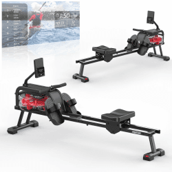 Neezee Rudergerät für zuhause, Rudergerät Wasser mit Professioneller Bluetooth-Monitor und Tablet-Halterung, Max 150kg Belastbar, Vertikale Lagerung, Transporträder für Einfache Bewegung Verbesserte Gleitschienen