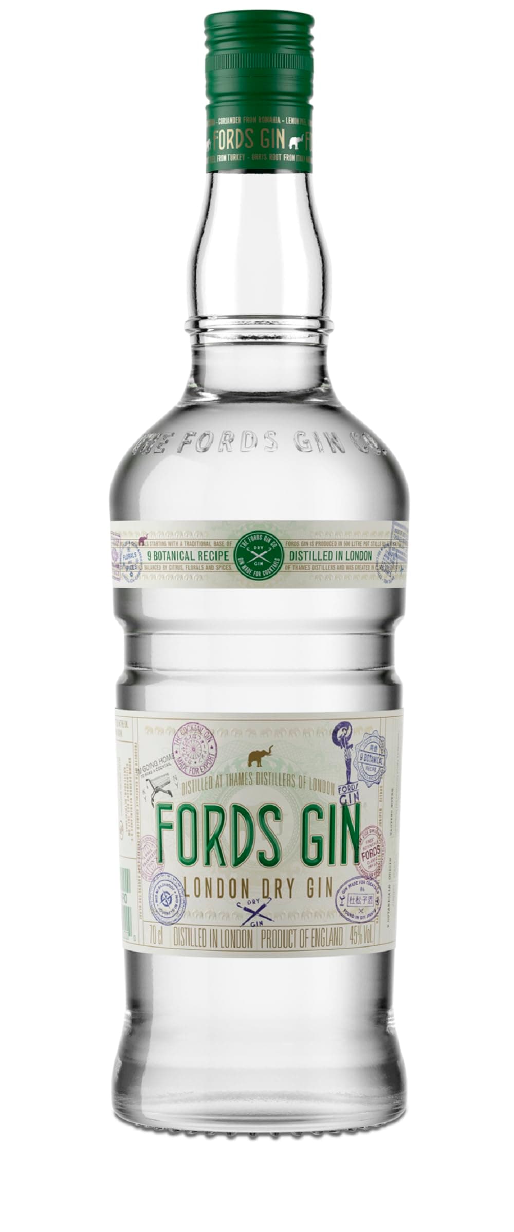 Fords Gin - London Dry Gin - Geschenkempfehlung - Leichte Süße und voller Geschmack aus Wacholder, Koriander und Zitrusölen - 0.7L/45% Vol Einzelflasche