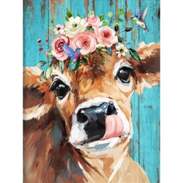Malen Nach Zahlen Erwachsene Tiere Kuh - DIY Handgemalt Ölgemälde Leinwand Kits mit 3 Pinsel und Acrylpigment für Frauen Home Deko Geburtstag Weihnachten Geschenk - 40 x 50 cm (Ohne Rahmen) Tiere Kuh 2