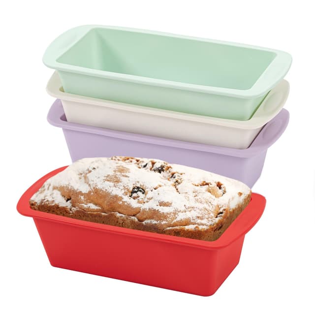 Vinuwu 4 Stück Silikon Backform, Klein Brotbackform 20 x 9.5 x 5.5cm, Kuchenform Rechteckig Kastenform Tortenform Toastbrot, Airfryer Silikonformen Brotformen Zum Backen Zubehör Set