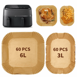 120 Stück Airfryer Backpapier für Philips Airfryer Dual Basket 3000,5000 Serie 6L/3L Heißluftfritteuse Backpapier für Tefal Easy Fry EY901810 EY905D 5,2/3,1 L, Zubehör für Cecotec 5,5/3,5L