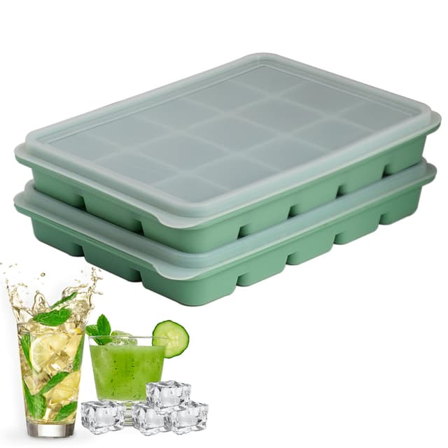 Eiswürfelform, Silikon Eiswürfelform mit Deckel, 2 Stück 30 Fach Silikon Eiswürfelschale, für Cocktails Whisky Wein Obst Fruchtpürees Eiscreme Eistee (Olive Green+Olive Green) 2*grün