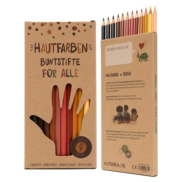 Hautfarben Buntstifte, Deutscher Nachhaltigkeitspreis 2025, Set mit Buntstiften in 12 Hauttönen, Buntstifte Stifte, Brauntöne, Nachhaltige Materialien, für Kinder ab 3 Jahren