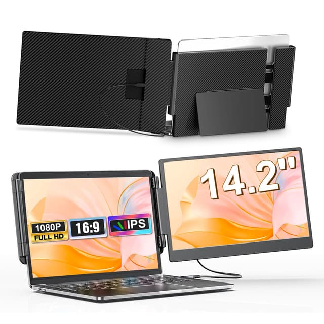 14.2’’ Laptop Screen Extender, Dual Laptop Bildschirm Erweiterung, Portable Monitor, Tragbarer Monitor, HDMI/USB-A/Type-C Plug and Play für Windows, Mac, Chrome, Android mit 13"-16,5" Laptops 14.2'' laptop screen extender