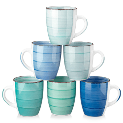 vancasso Kaffeetassen Steingut, BONITA 6-teiliges Tassen Set, 350ml Kaffeebecher mit Henkel 360ml Bonita-blau