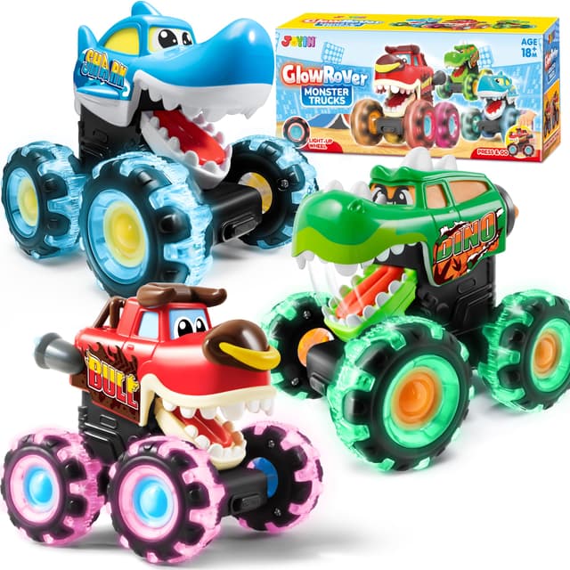 JOYIN 3Pcs Monster Truck Spielzeug, leuchtende Autos, Monster Treads Lightning Wheels, Spielzeugautos für Jungen und Mädchen ab 3 Jahren