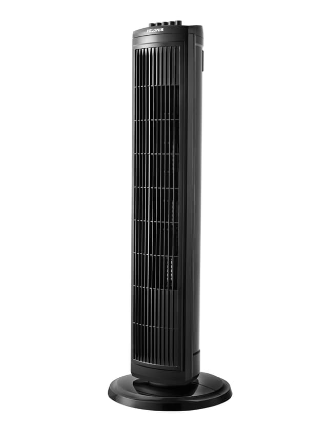 PELONIS 76 cm Oszillierender Turmventilator, 3 Geschwindigkeitsstufen, 8H Timer, Leiser & Platzsparender Lüfter für Zuhause, Büro (Schwarz)
