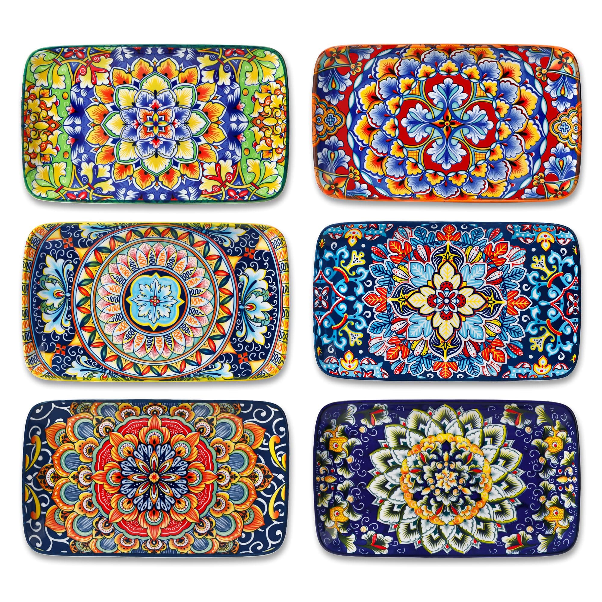 vancasso Servierplatten Porzellan, SIMI Rechteckige Teller Set, 6 teiligs Böhmischer Speiseteller, Teller Set 6 Personen 22 x 13 x H 2,3cm 8.5 Inch