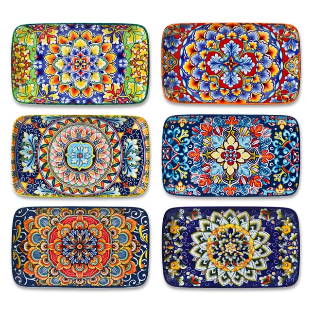 vancasso Servierplatten Porzellan, SIMI Rechteckige Teller Set, 6 teiligs Böhmischer Speiseteller, Teller Set 6 Personen 22 x 13 x H 2,3cm 8.5 Inch