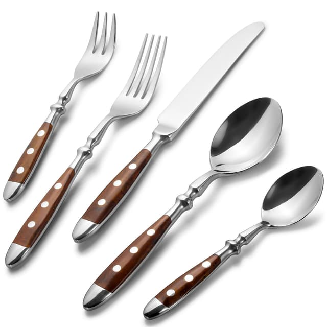 Alata Besteck Set für 6 Personen - Rustikales Tafelbesteck Set aus Edelstahl mit Braunen Griffen - Geschmiedet und Schwer - 30-teilig - Serie Berlin Braun 30-teilig