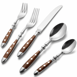 Alata Besteck Set für 6 Personen - Rustikales Tafelbesteck Set aus Edelstahl mit Braunen Griffen - Geschmiedet und Schwer - 30-teilig - Serie Berlin Braun 30-teilig
