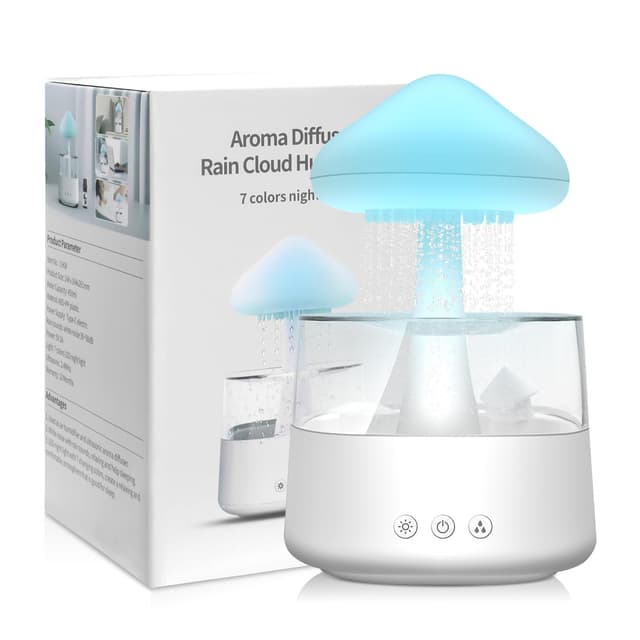 Rain-Cloud Humidifier, 450 ml, Regen Wolken Luftbefeuchter mit 3 modi und 7 Farben, LED-Lichtern Aroma Diffuser, Nano-Nebel Regen pilz Lampe für Kinderzimmer, Schlafzimmer, Zuhause, Büro(Weiß)