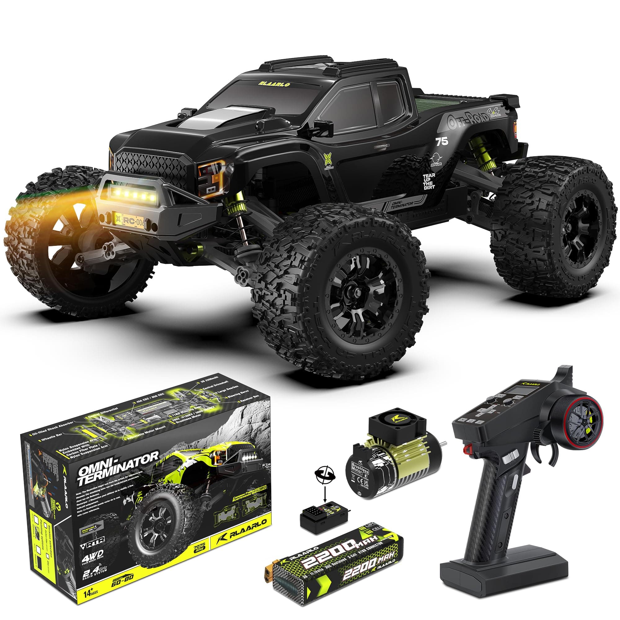 RIAARIO RC Cars Mini 1:10 Brushless RC Car for Adults Max 50 km/h All Terrain Hobby Trucks Electric Off-Road Monster Trucks 4WD Remote Control Car Truck Waterproof with Carbon Fiber