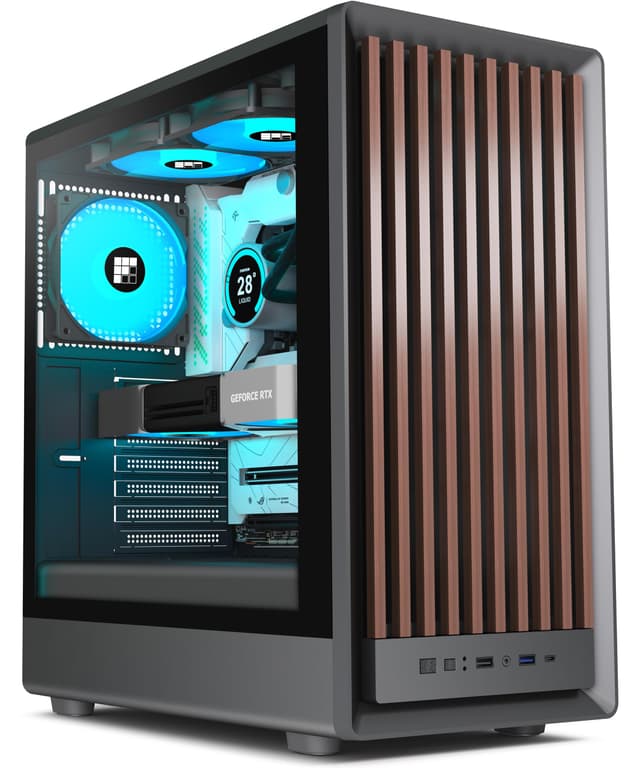 FOIFKIN M1 PC Gehäuse - Holz-Walnuss-Front, vorinstallierter 4 PWM ARGB-Lüfter, ATX Mid-Tower Gaming-PC-Gehäuse, mit Typ-C,Schwarz (Schwarz, M1) M1 Schwarz