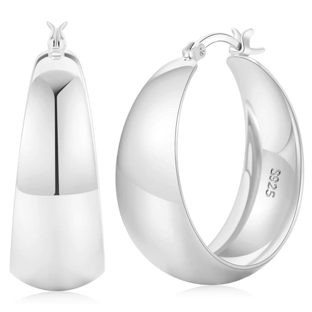 Senteria Ohrringe Silber 925 Creolen für Damen Hypoallergen Leichte 12mm Breite 14K Vergoldete Ohrringe Gold Groß Dick Creolen Ohrringes Damen 25/30/40/50mm