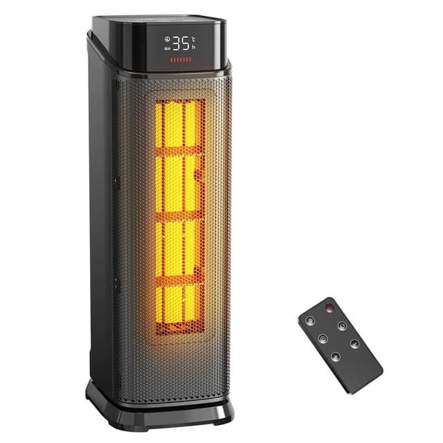 QEXREED Heizlüfter, 2000W PTC Heizlüfter Energiesparend mit 4 Modi, ECO-Energiesparmodus, 90° Oszillation, 24H Timer, Fernbedienung, Leise und Leistungsstark, Überhitzungs & Kippschutz für Zuhause