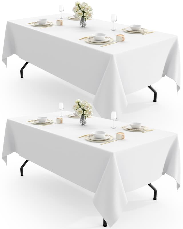 Pureegg Tischdecke abwaschbar - 2er-Pack Wiederverwendbare Tischtuch aus Polyester für rechteckige Tische, dekorative Tischdecke Outdoor für Esszimmer, Hochzeit, Restaurant, Party, 140×240cm, Weiß Weiß 140 x 240 cm