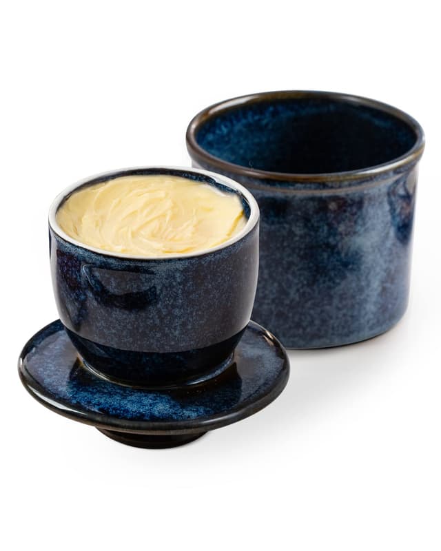 HOME DECOR Keramik Butterdose, französische Butterdose, butterglocke mit Deckel, für frische und streichfähige Butter - Reaktive Glasur Blau