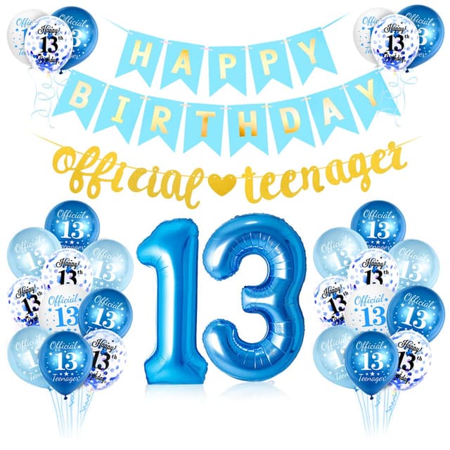 Bluelves 13. Geburtstag Deko Blau, Luftballons, Jahr Ballon, Offizielle Teenager Girlande, Happy Birthday Girlande für Jungen Party