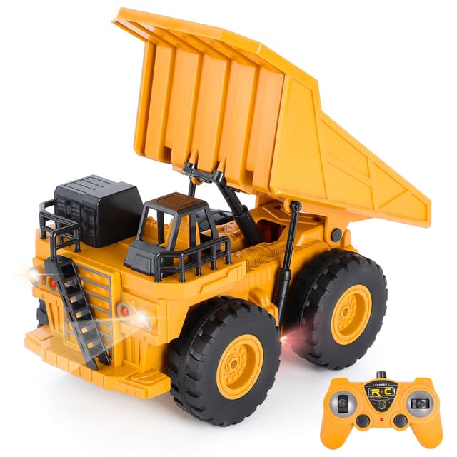Highttoy Ferngesteuerter Kipper Dumper für Kinder, 6 Kanal RC Kipper Kipplaster Spielzeug Baustellenfahrzeug Kinder 1:24 Ferngesteuerters Muldenkipper LKW Spielzeug mit Lichtern und Ton