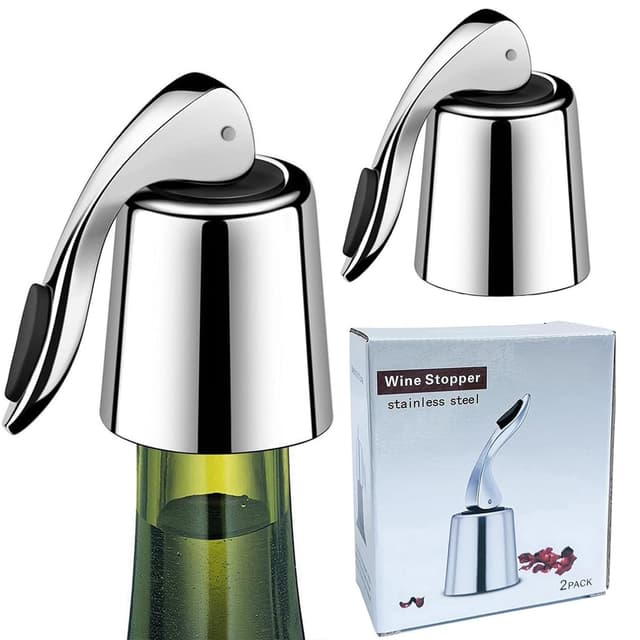 Weinflaschenverschluss 2 Stück, Edelstahl Weinverschlüsse Flaschenverschluss Verbessertes Pleuel, verstärkt, wiederverwendbar hält Wein frisch, Geschenkidee für Weinliebhaber(Wine Stopper Silber) 2er-pack-silber