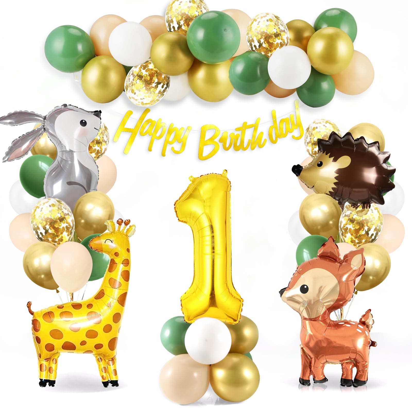 1 Geburtstag Deko Junge Mädchen, Waldtiere Geburtstag Deko 1 Jahr, Dschungel Kindergeburtstag Deko 1 Jahr, Deko 1. geburtstag Junge Mädchen, Safari Ballon Geburtstagsdeko Nummer- 1