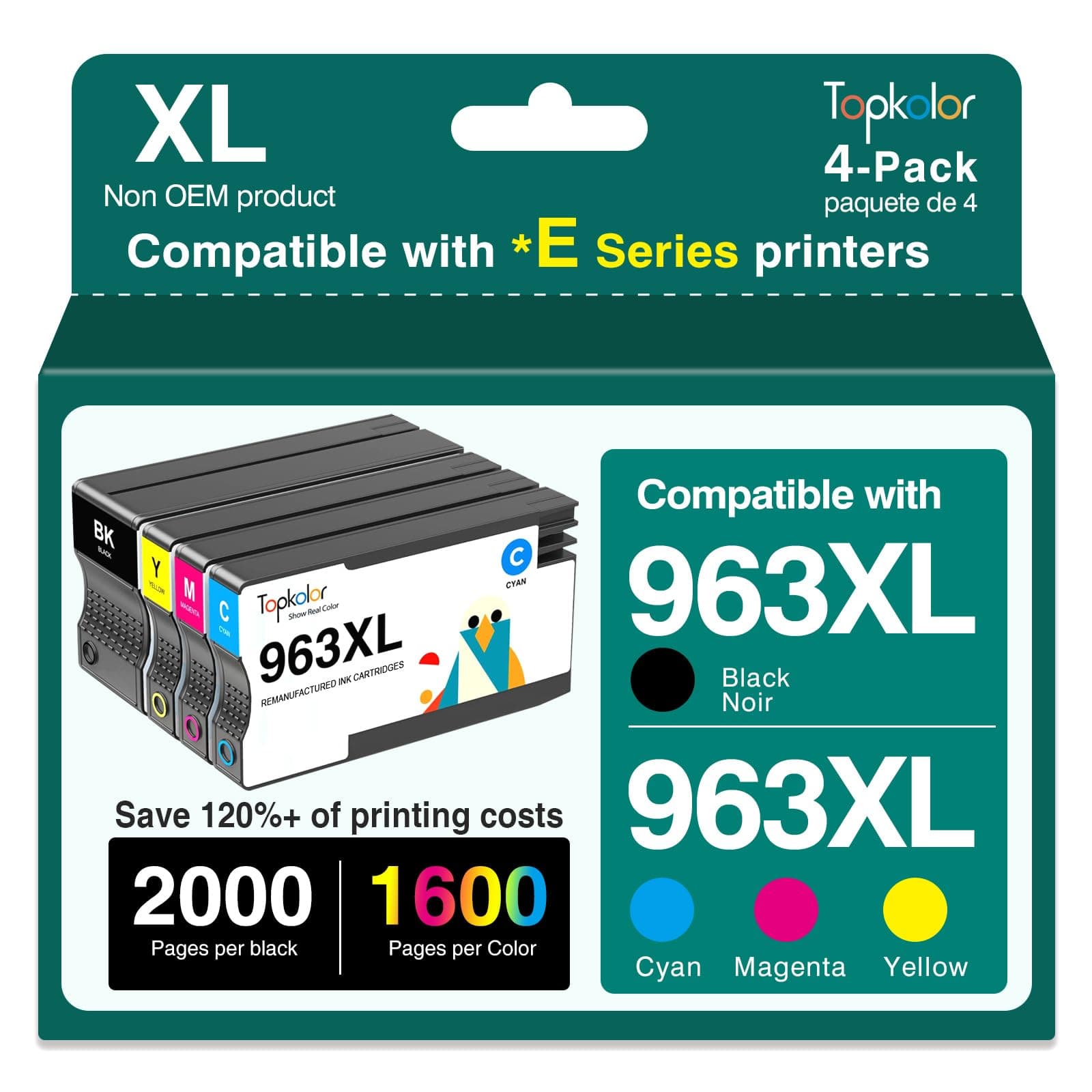 Topkolor 963XL Kompatibel für HP 963 XL Druckerpatronen für HP OfficeJet Pro 9012e 9022e 9010e 9015e 9014e 9010 9012 9020 9014 9018 9019 9022 9020e 9025e 9016e Patronen (Schwarz, Cyan, Magenta, Gelb) 963XL-4PACK