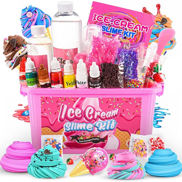 Adeokay Slime Set, DIY Eis Schleim Kit, Fluffy & Weicher Schleim, 5 Farben, 3 Geschmacksverstärker, Schneepulver, Schaumstoffkugeln, Bunte Teile, Süßigkeiten, Mädchen 6-12 Jahre, Geburtstagsgeschenk