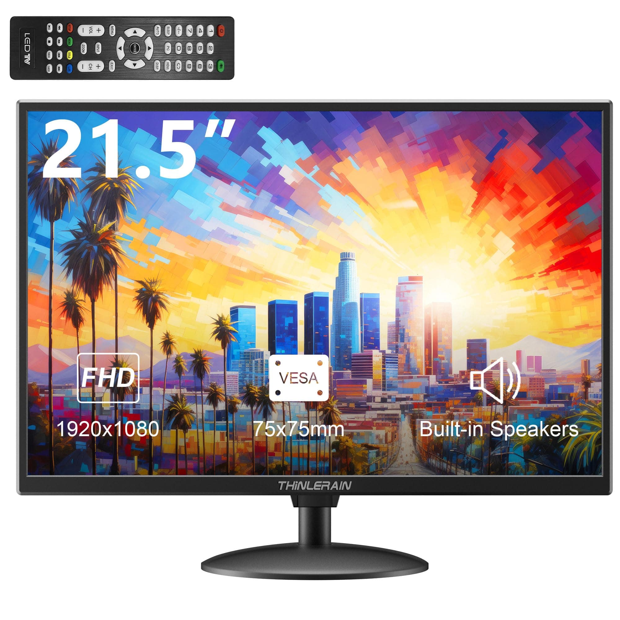 Thinlerain 21,5 Zoll Monitor 1920x1080p LED Bildschirm Computer Monitor mit VGA/HDMI/AV/BNC/USB, eingebautem Lautsprecher, 5Ms Reaktionszeit, 60 Hz Bildwiederholrate, VESA, Schwarz 21,5 zoll 1920x1080