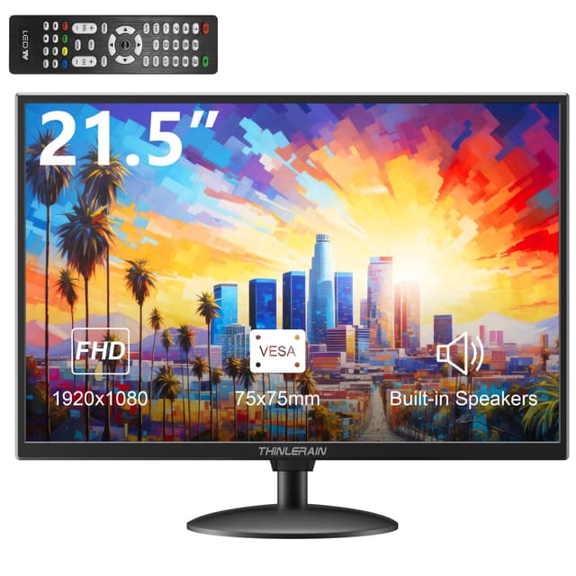 Thinlerain 21,5 Zoll Monitor 1920x1080p LED Bildschirm Computer Monitor mit VGA/HDMI/AV/BNC/USB, eingebautem Lautsprecher, 5Ms Reaktionszeit, 60 Hz Bildwiederholrate, VESA, Schwarz 21,5 zoll 1920x1080