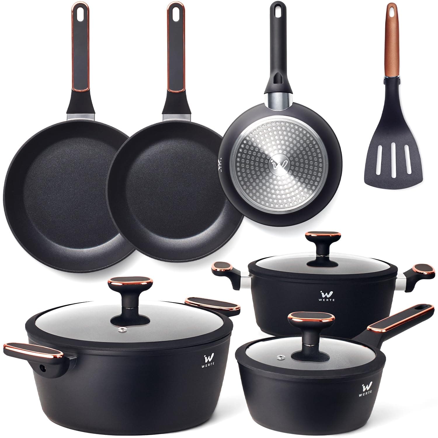 Topfset 10-teilig mit Antihaftbeschichtung - Kochtopf Set mit Deckel - Induktions Töpfe Set - Töpfe & Pfannen Set für Alle Herdarten - Kochgeschirr für Gasherd & Ceranfeld