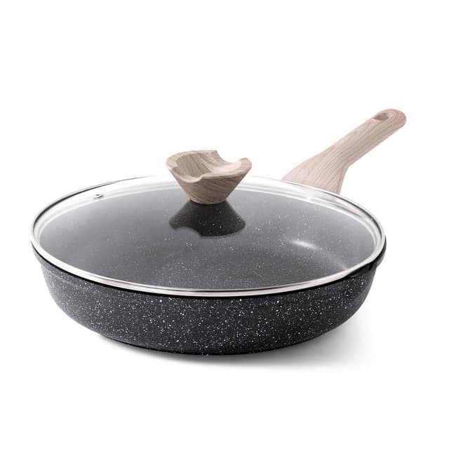 Kordisen Antihaft Bratpfanne mit Deckel, 32 cm Granit Beschichtung Pfanne Induktion, Gesund und Ungiftig, PFOA-frei Klassischer Granit 32 cm