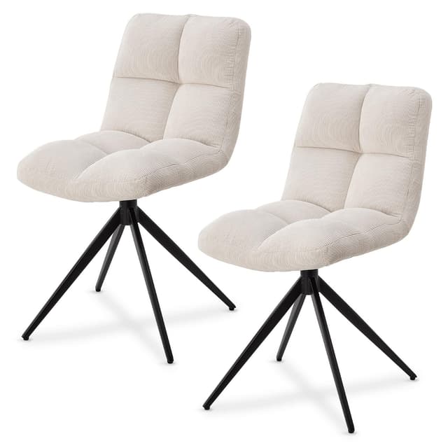 Juskys Drehstuhl Dallas 2er Set - Esszimmerstühle drehbar, Stoff Bezug - Stuhl bis 120 kg belastbar - Stühle Esszimmer, Esszimmerstuhl Cord Beige