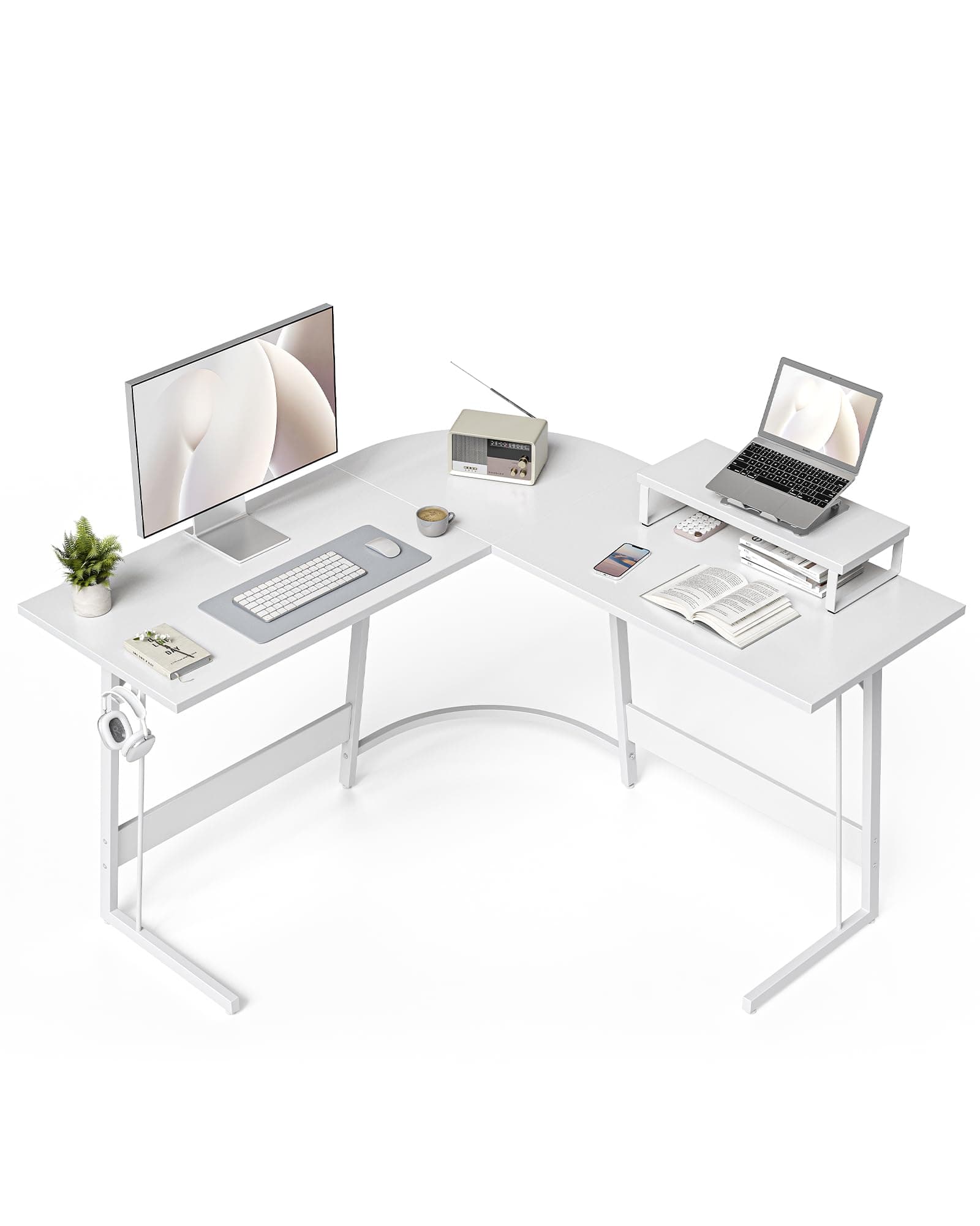 CubiCubi Gaming Tisch Eckschreibtisch 120 x 120 cm, Schreibtisch L Form für Gaming, Ecktisch Computertisch Mit Monitorständer, Platzsparend, Einfach zu Montieren Eck Tisch, Weiß 120 x 120 cm Weiß