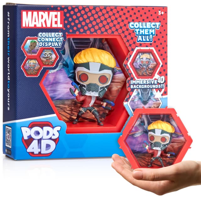 WOW! PODS 4D Marvel Starlord, verbindbare, sammelbare Wackelkopffigur, die aus ihrer Welt in Ihre platzt, Wand- oder Regaldisplay, Marvel-Spielzeug und -Geschenke, Serie 1 Nr. 455