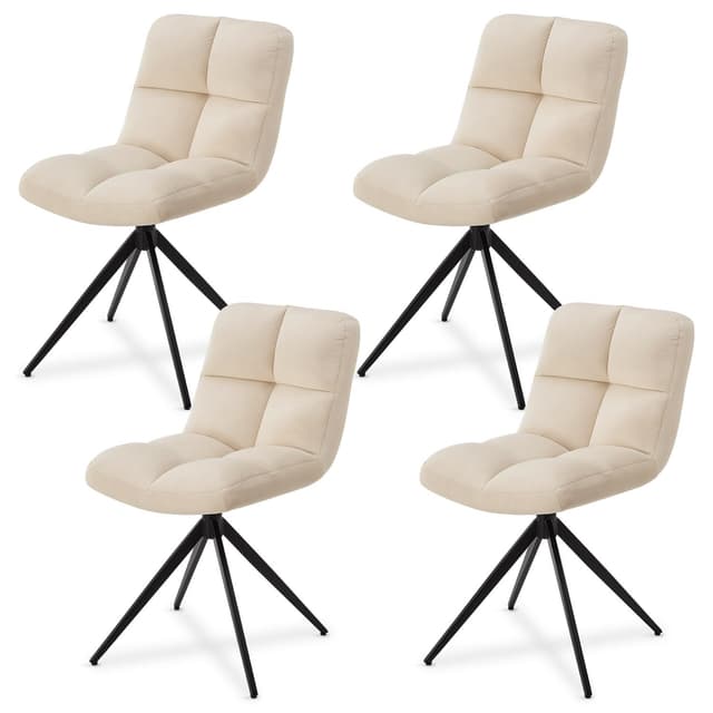 Juskys Drehstuhl Dallas 4er Set - Esszimmerstühle drehbar, Stoff Bezug - Stuhl bis 120 kg belastbar - Stühle Esszimmer, Esszimmerstuhl Samt Beige