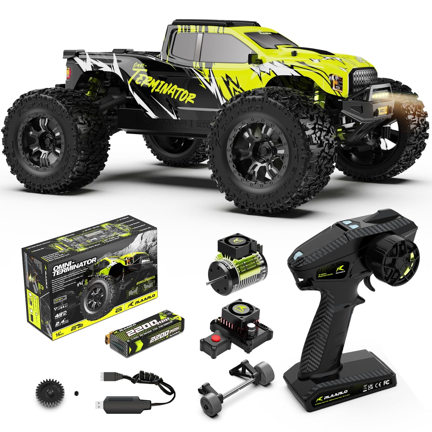 AMORIL 1/10 RTR bürstenlose schnelle RC-Autos für Erwachsene, max. 50 mph Hobby-Elektro-Offroad-Monstertruck, wasserdichtes Hochgeschwindigkeits-RC-Auto, 4WD-Fernsteuerungsauto mit 3S Lipo, Grün Mini 1/10 grün