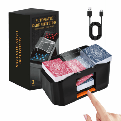 Vahlbeste Geräuscharmer Kartenmischmaschine Elektrische, Kartenmischer Mit 3000mAh Akku,UBS Ladekabel,Mischmaschine Karten für 2 Decks Poker, Karten Mischgerät für Familienkartenspiele, Texas Hold'em