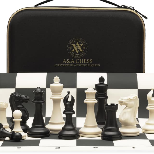 A&A Turnier-Schachspiel / 51 cm * 51 cm faltbares Silikon-Schachbrett / 9,5cm Königshöhe Kunststoff vierfach gewichtete Klassische Staunton-Figuren/Aufbewahrungstasche