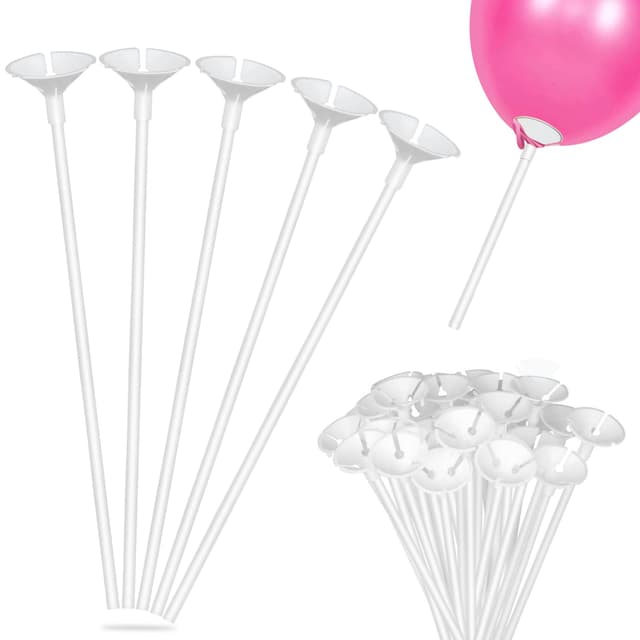 100 Stück Mehrweg Luftballons Plastikstäbe, Wiederverwendbar Ballonstäbe Stäbe Halter für Balloon，für Dekoration Geburtstag Party, Hochzeits, Feier Zubehör Weiß 100 Stück